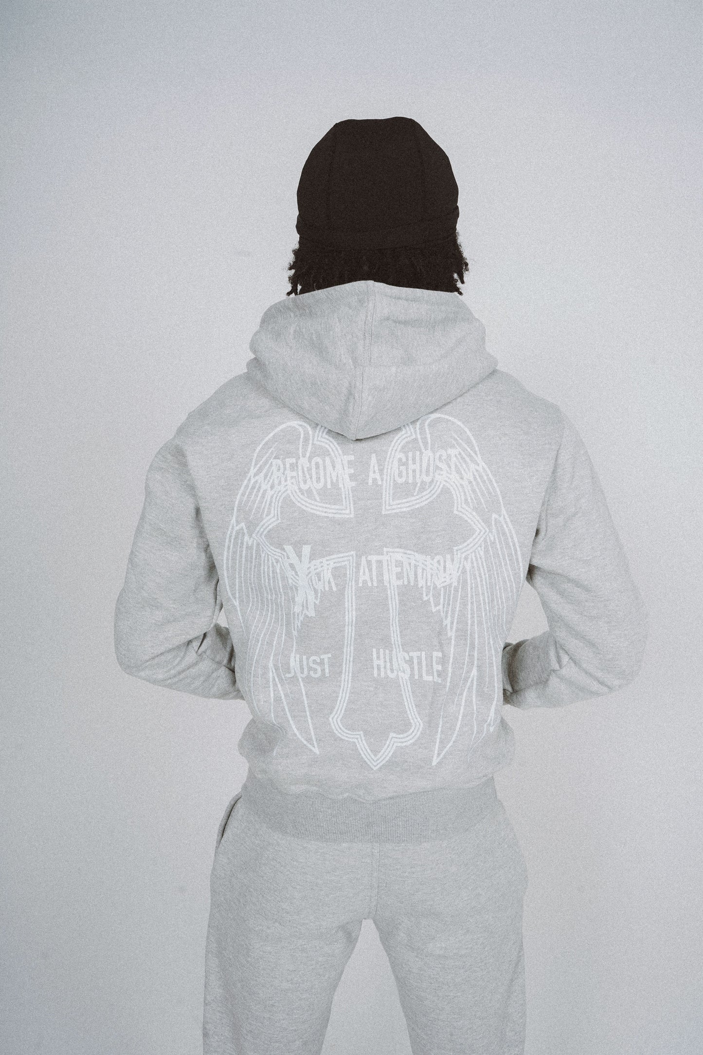001 GREY HUSTLEANGELS PULLOVER HOODIE