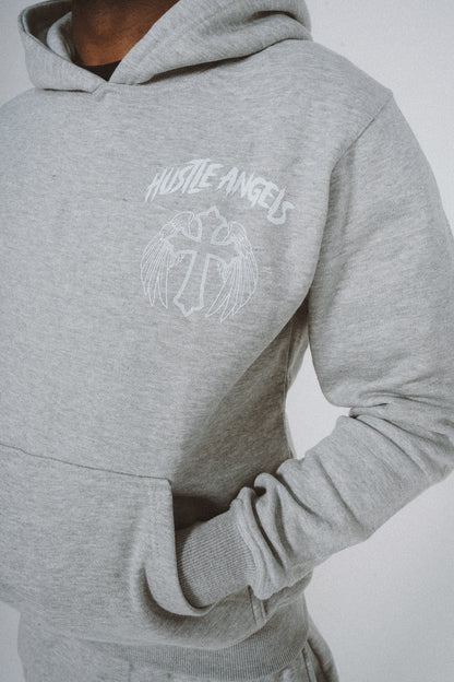 PRE ORDER - 001 GREY HUSTLEANGELS PULLOVER HOODIE